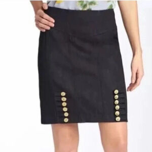 Anthropologie  Leifsdottir dark jean denim gold button pencil straight skirt 4